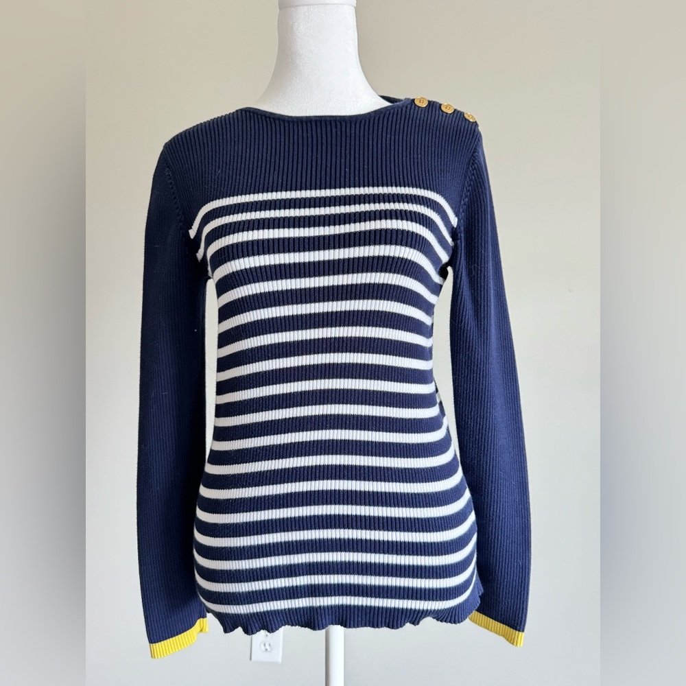 Lauren Ralph Lauren Navy and White Striped Crew Neck Sweater